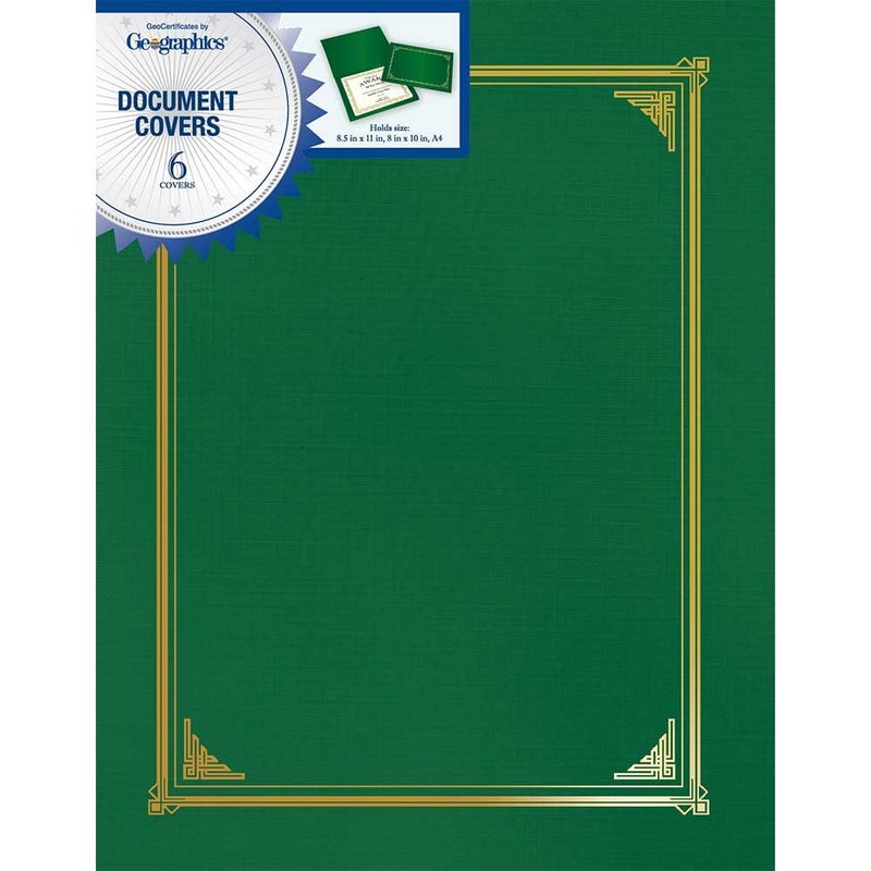 Geographics Classic Linen Green Certificate Holders with Gold Foil Border, 9.75" x 12.5", Pack of 6 â€“ Premium Document Covers for Awards, Diplomas & Certificates - Image 2